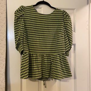Topshop gingham top - neon green - size 8
